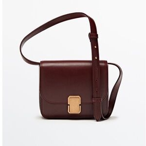 Massimo Dutti Burgundy Leather Crossbody Bag